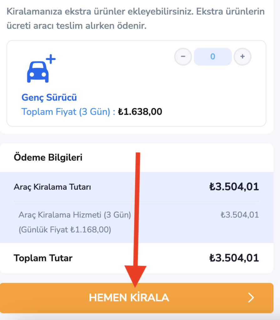 nasıl araç kiralanır? yolcu360 araç kiralama ekranı