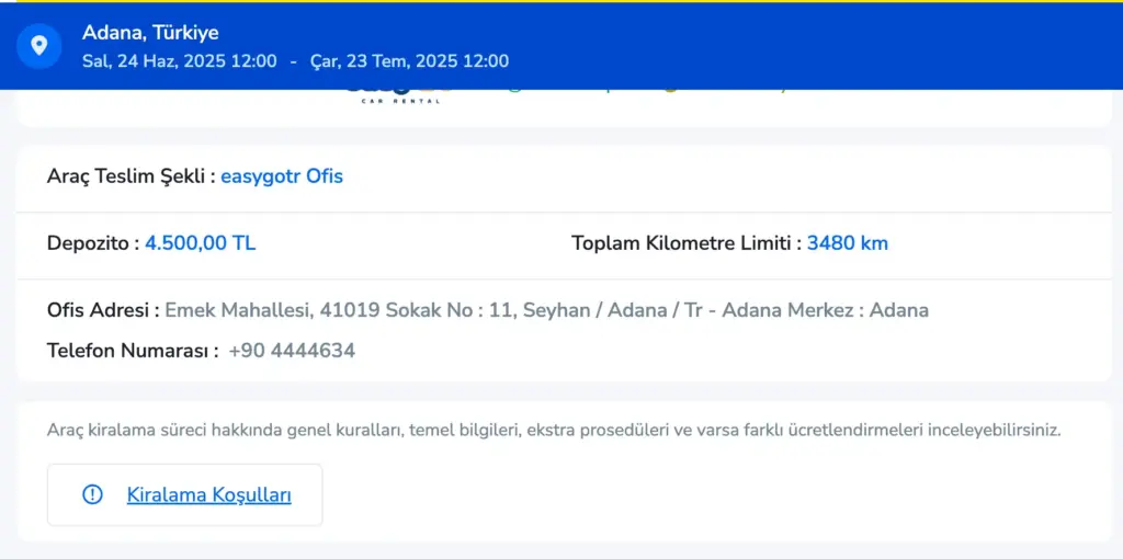yolcu360 araç kiralama ekranı