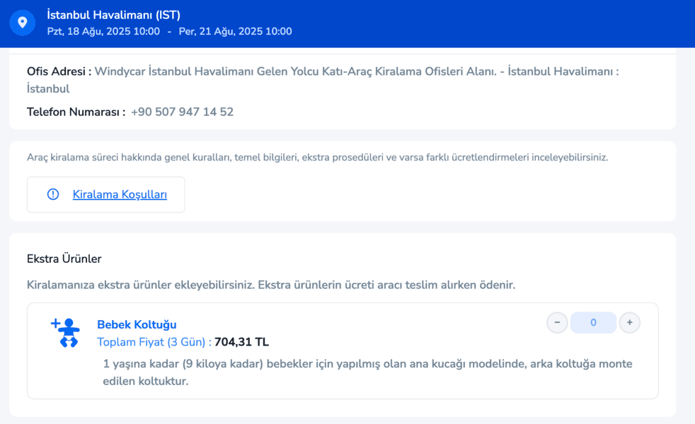 araç kiralamada bebek koltuğu