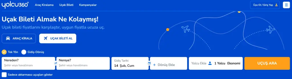 uçak bileti satın alma ekranı