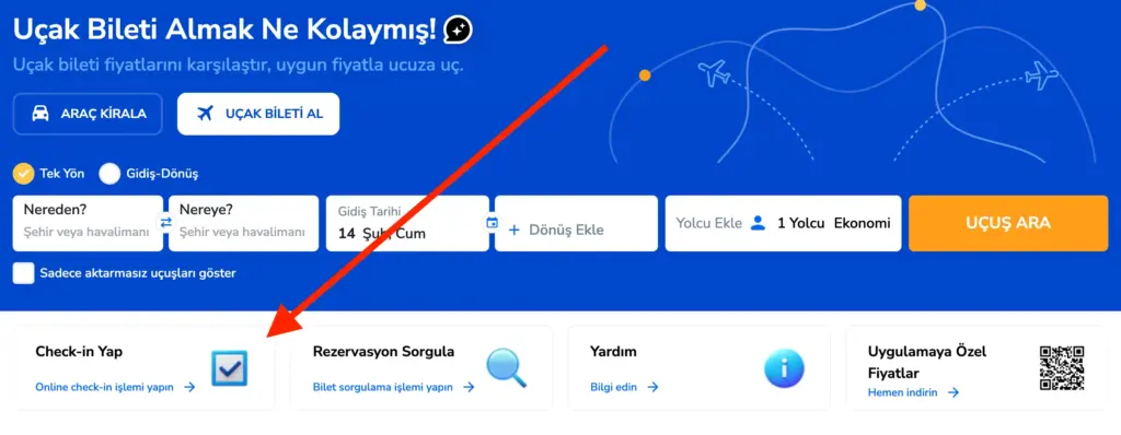 yolcu360 check-in yapma ekranı